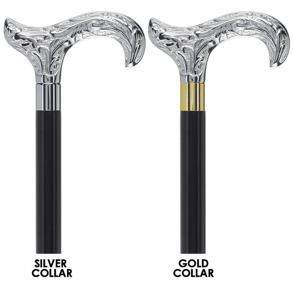 Classic Chrome Derby Handle Walking Flask Cane with Wooden Shaft