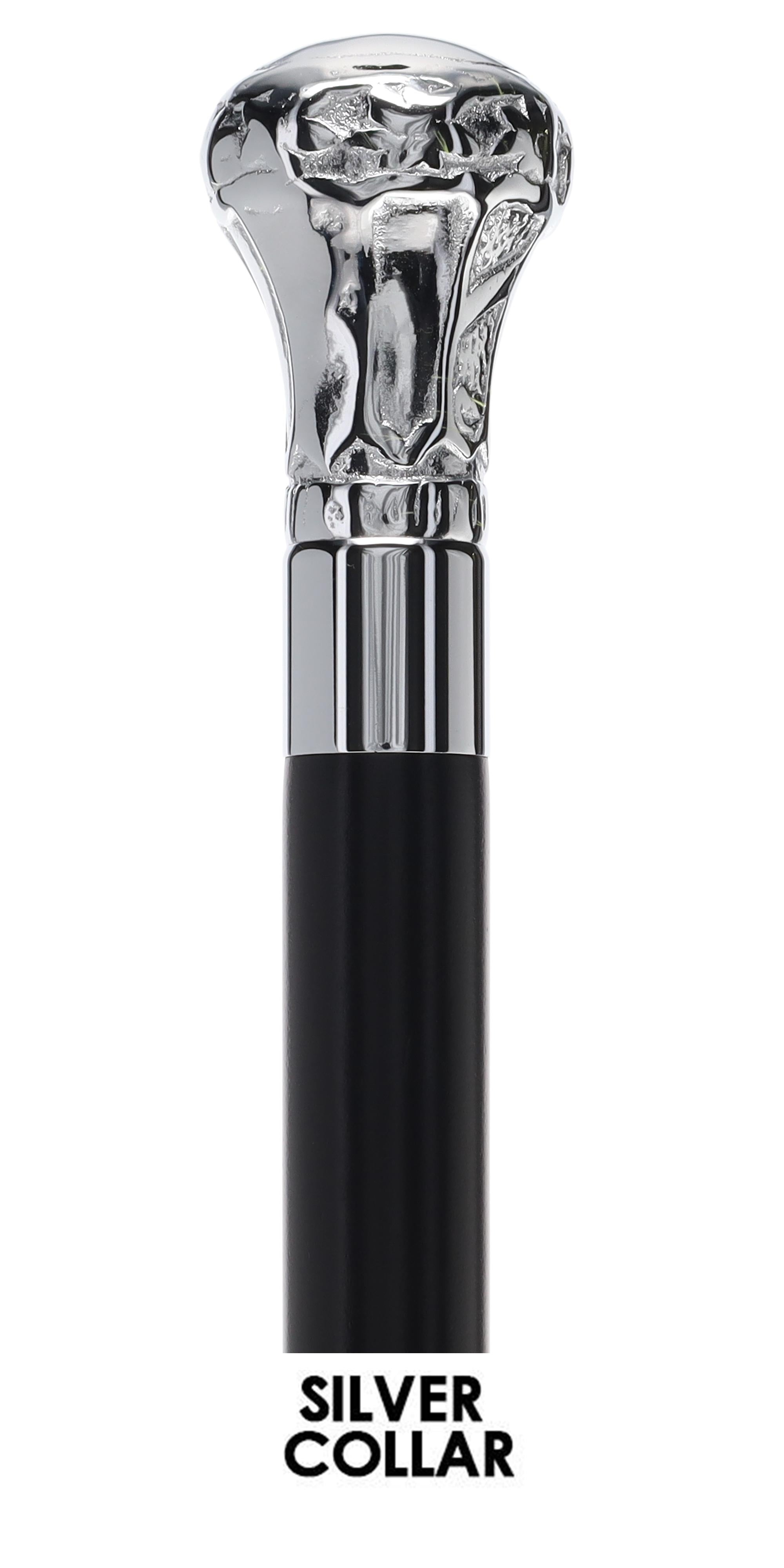 Knob Premium Chrome Brass Flask Cane: Wood Shaft Hidden Flask
