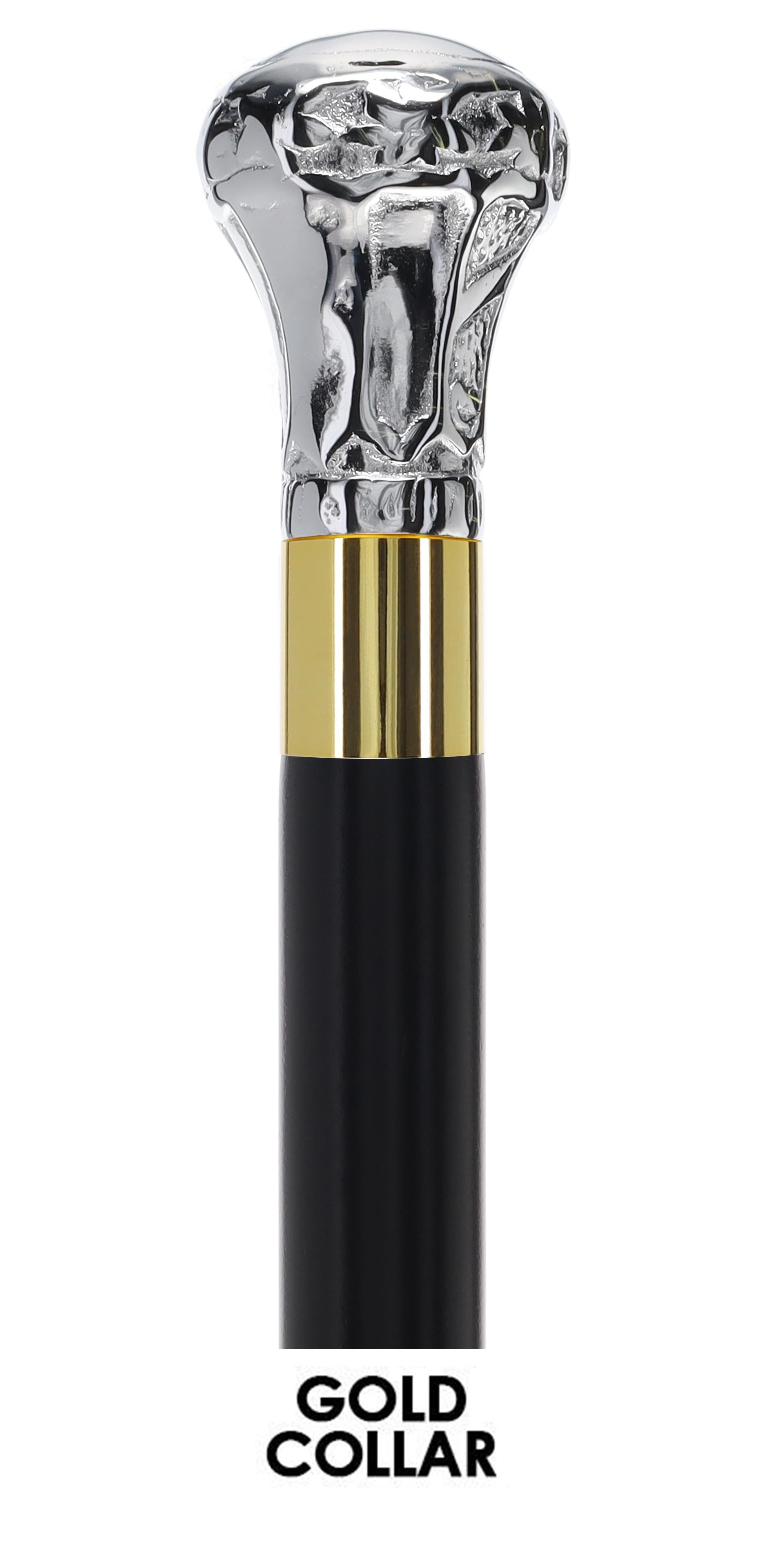 Knob Premium Chrome Brass Flask Cane: Wood Shaft Hidden Flask