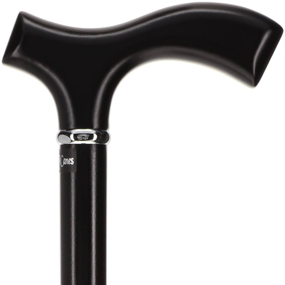 Sleek Black Fritz Walking Cane, Beechwood w/ Silver Collar