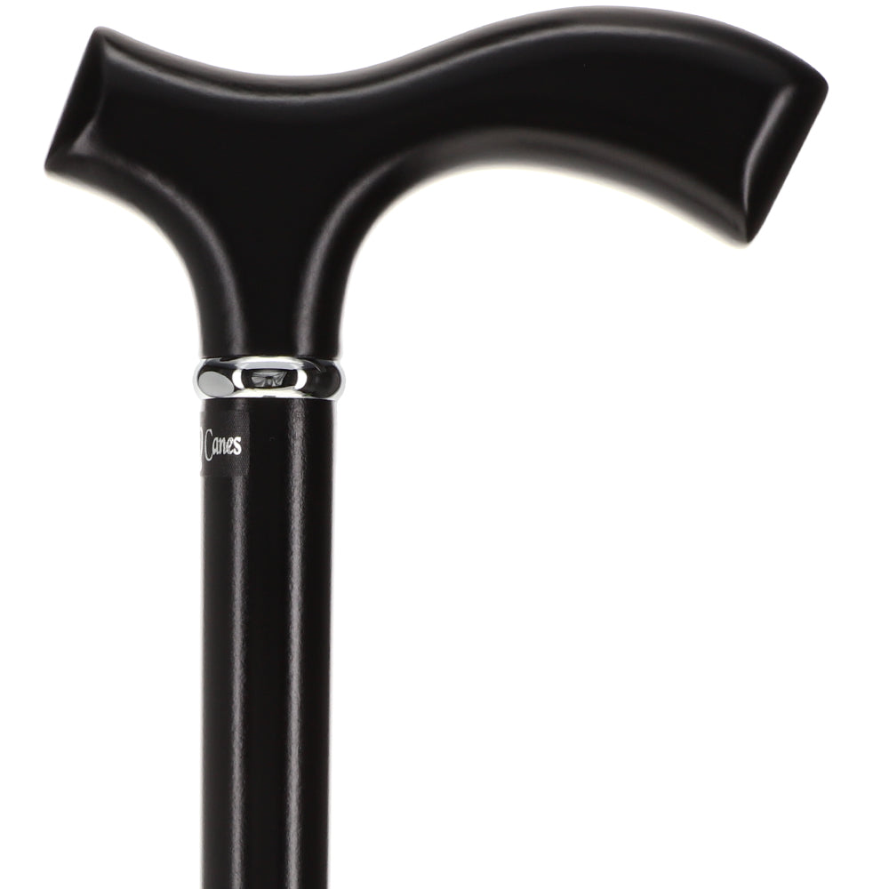 Sleek Black Fritz Walking Cane, Beechwood w/ Silver Collar
