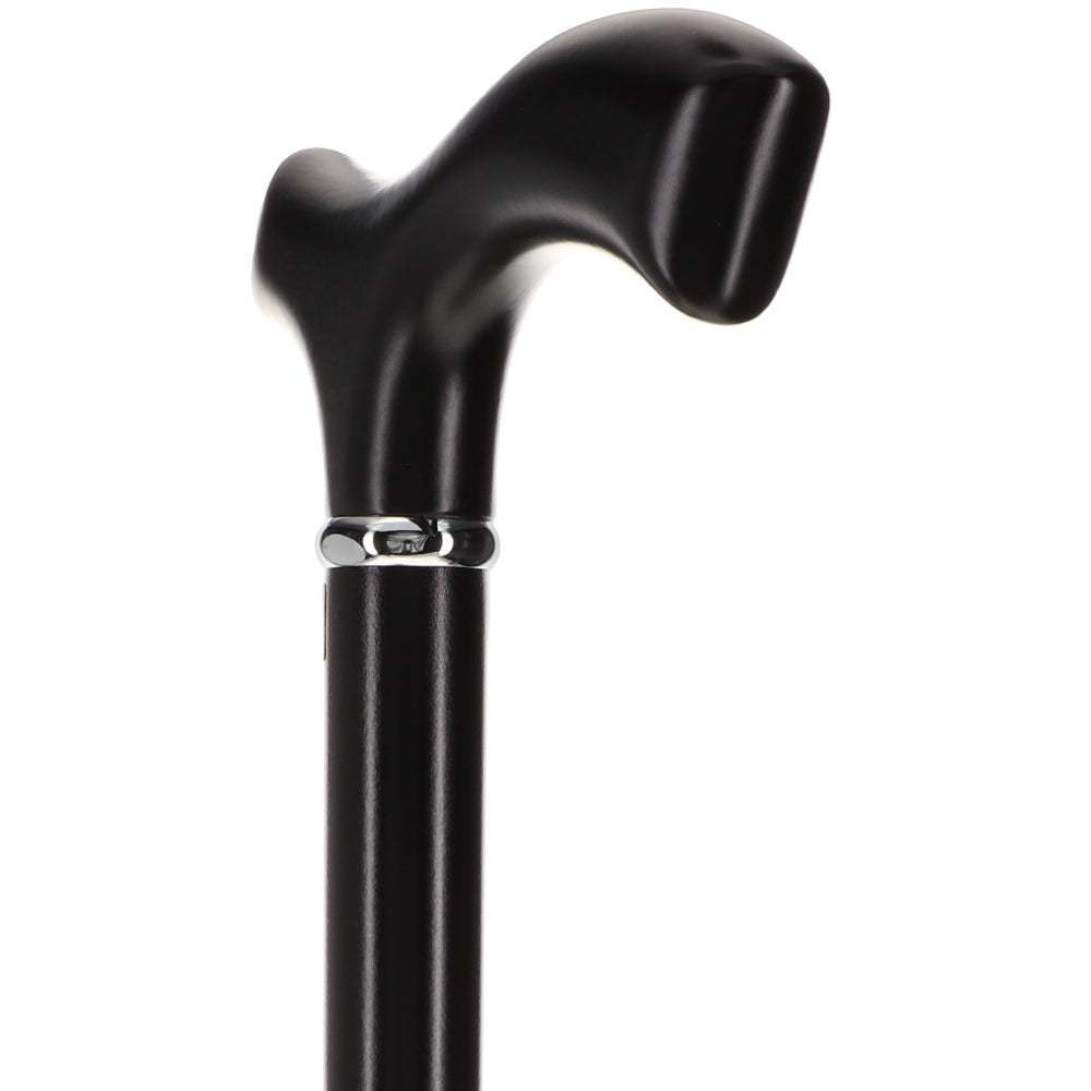 Sleek Black Fritz Walking Cane, Beechwood w/ Silver Collar