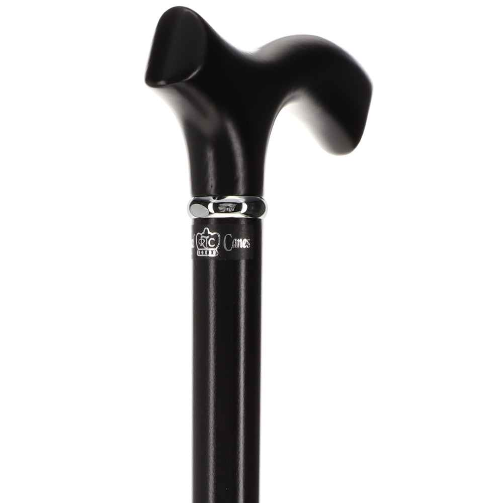 Sleek Black Fritz Walking Cane, Beechwood w/ Silver Collar