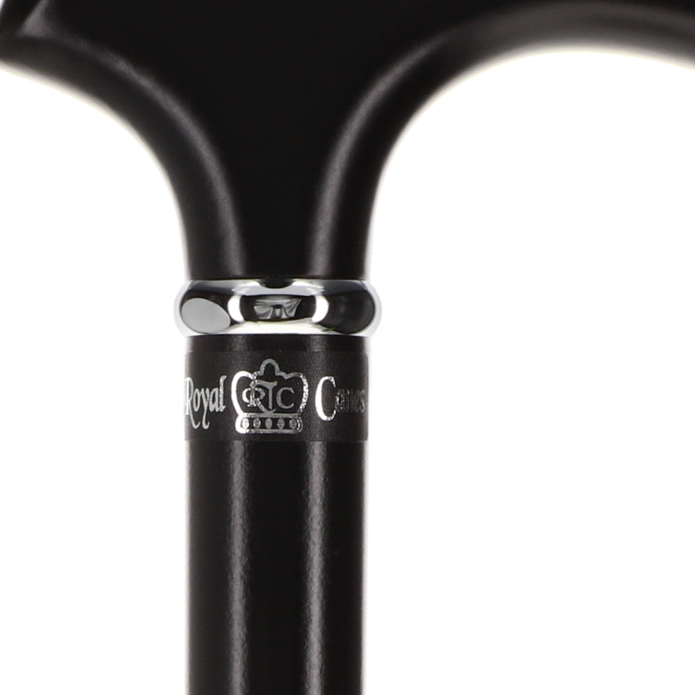 Sleek Black Fritz Walking Cane, Beechwood w/ Silver Collar