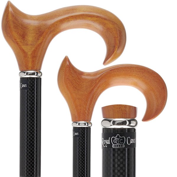 Scratch and Dent Cherry-Finished Maple Ergonomic Handle Walking Cane With Black Carbon Fiber Shaft and Silver Collar V2334