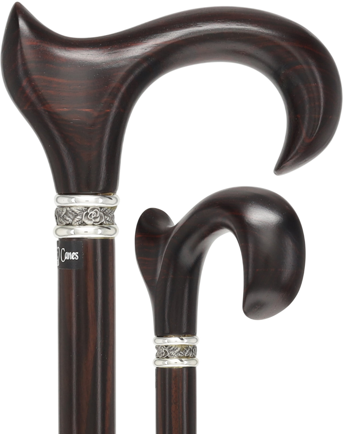 Luxury Cocobolo & Ebony Cane: Ergonomic, Pewter Rose Collar