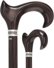 Luxury Cocobolo & Ebony Cane: Ergonomic, Pewter Rose Collar