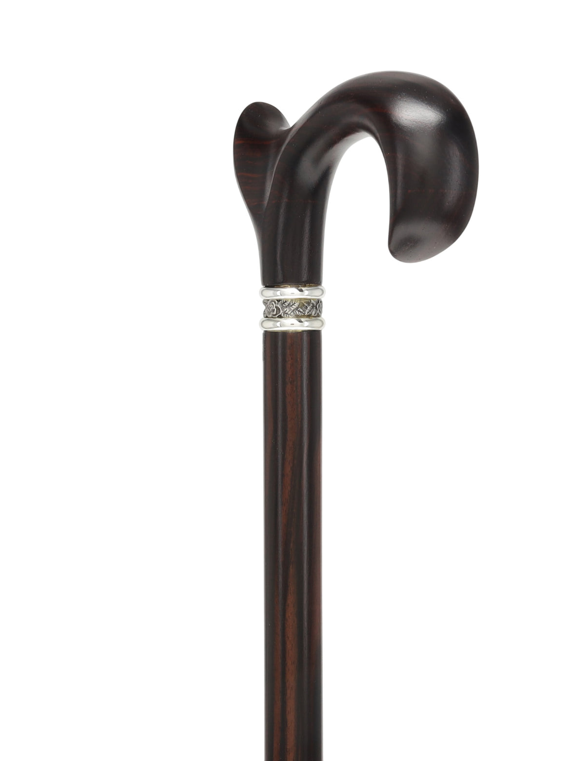 Luxury Cocobolo & Ebony Cane: Ergonomic, Pewter Rose Collar