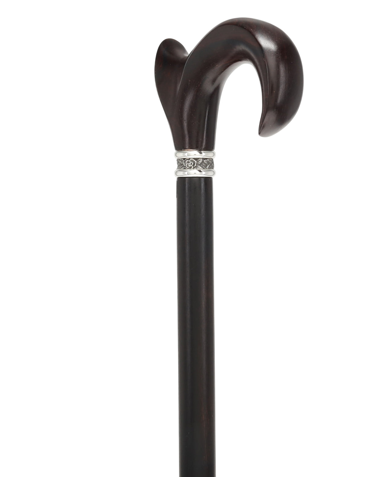 Luxury Cocobolo & Ebony Cane: Ergonomic, Pewter Rose Collar