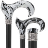 Scratch and Dent Black Onyx Swirl Ergonomic Handle Walking Cane With Black Beechwood Shaft and Embossed Collar V3406