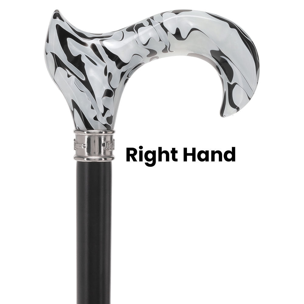 Black Onyx Swirl Cane: Pearlescent Handle, Embossed Collar