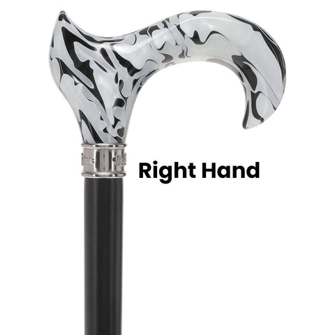 Scratch and Dent Black Onyx Swirl Ergonomic Handle Walking Cane With Black Beechwood Shaft and Embossed Collar V2294