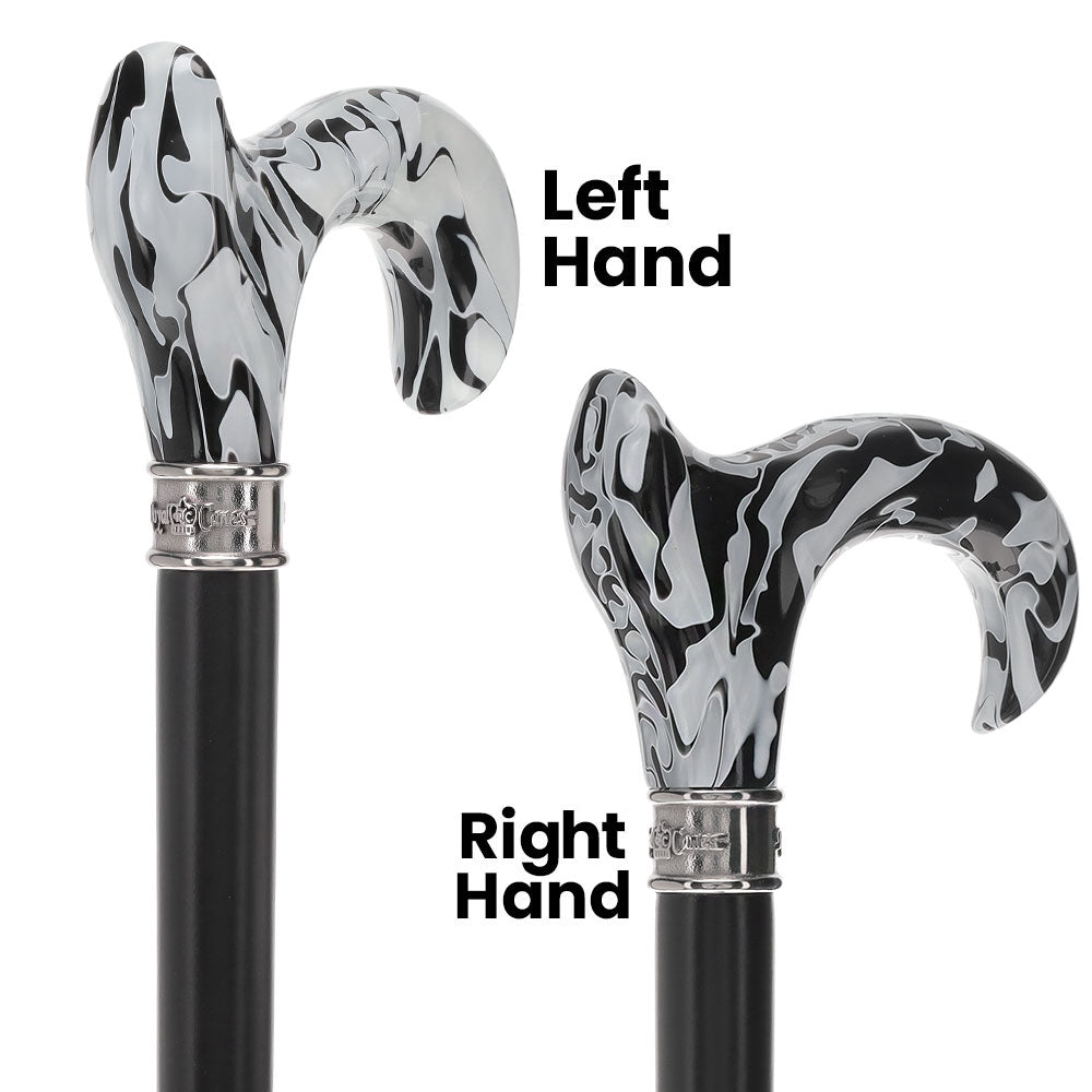 Black Onyx Swirl Cane: Pearlescent Handle, Embossed Collar