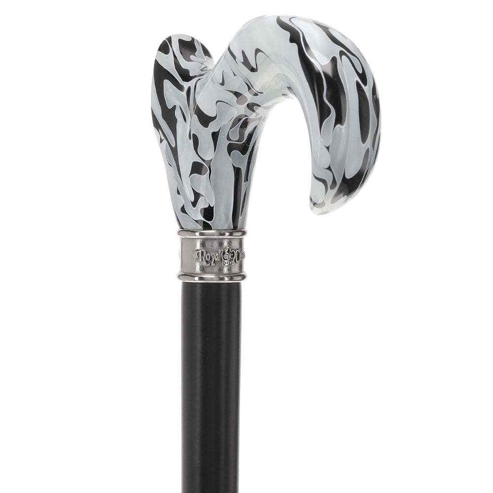 Black Onyx Swirl Cane: Pearlescent Handle, Embossed Collar