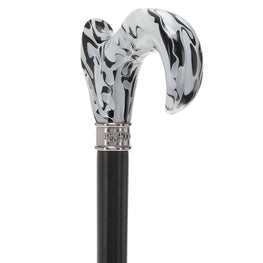 Scratch and Dent Black Onyx Swirl Ergonomic Handle Walking Cane With Black Beechwood Shaft and Embossed Collar V3406