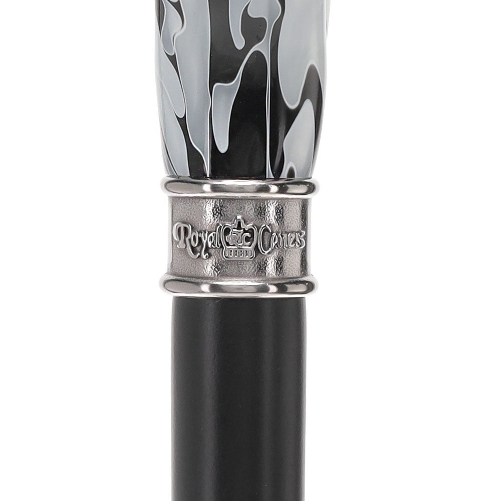 Black Onyx Swirl Cane: Pearlescent Handle, Embossed Collar