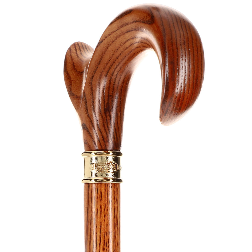 Scratch and Dent Hand-Specific Espresso Cane: Ash, Embossed Brass Collar V3133