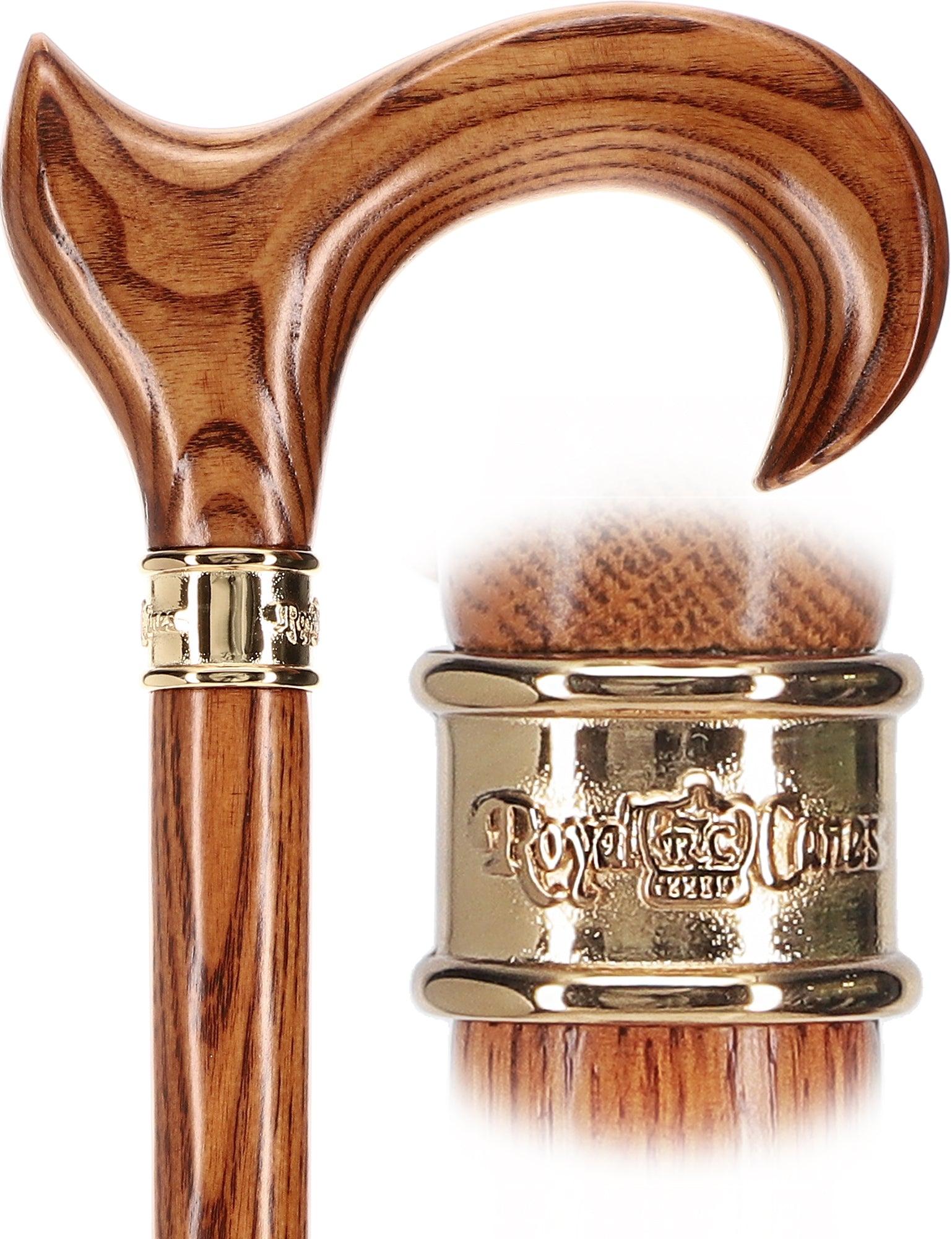 Scratch and Dent Hand-Specific Espresso Cane: Ash, Embossed Brass Collar V3133