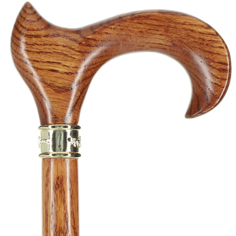 Genuine Oak Ergonomic Walking Cane with Embossed Brass RC Collar