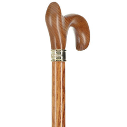 Genuine Oak Ergonomic Walking Cane with Embossed Brass RC Collar