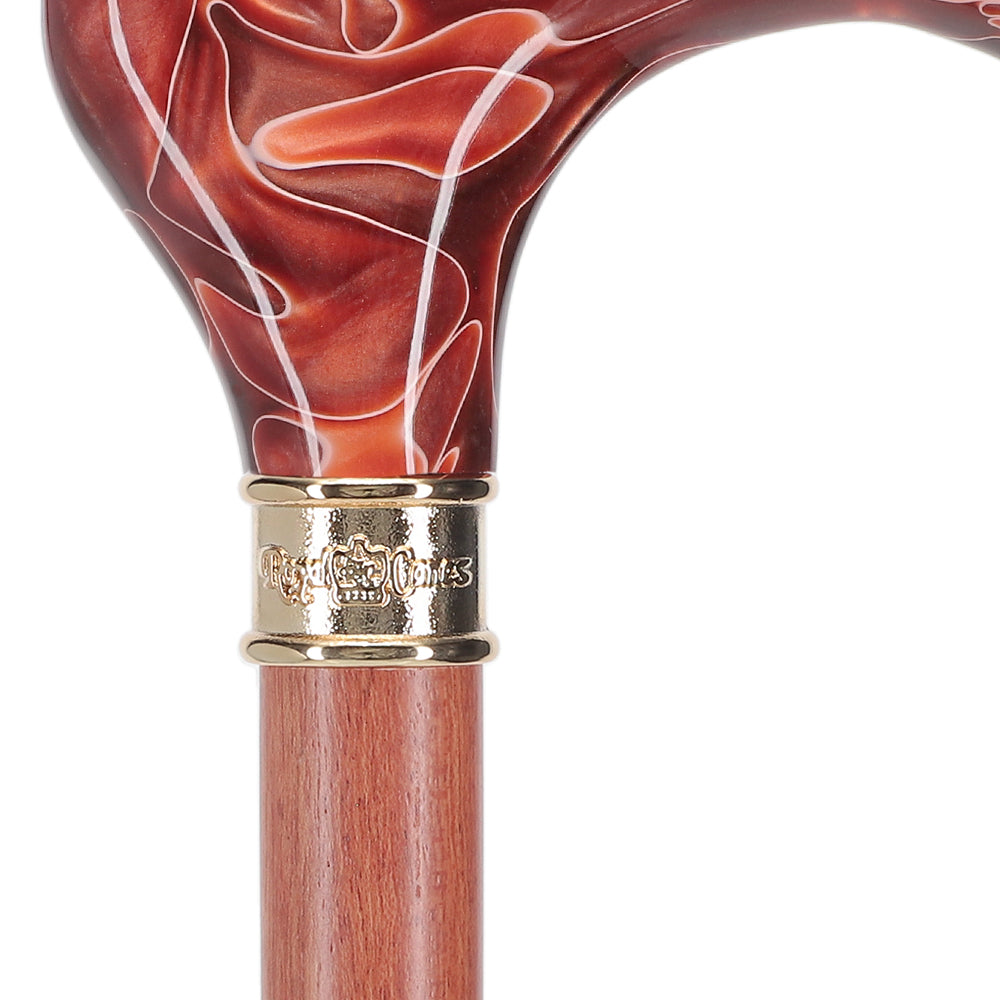Hand-Specific Vivid Sunset Cane: Pearlescent, Rosewood & Brass