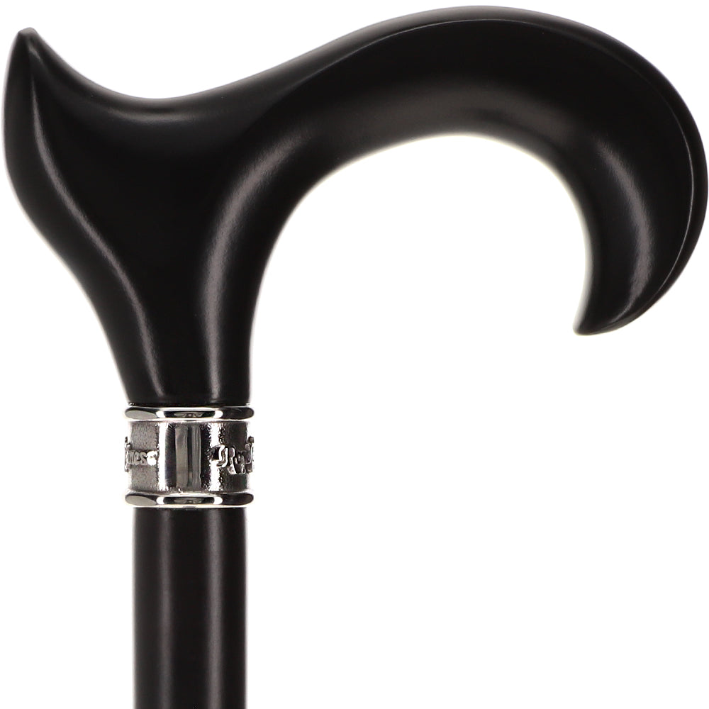 Hand-Specific Black Ergonomic Derby Cane: Silver Collar
