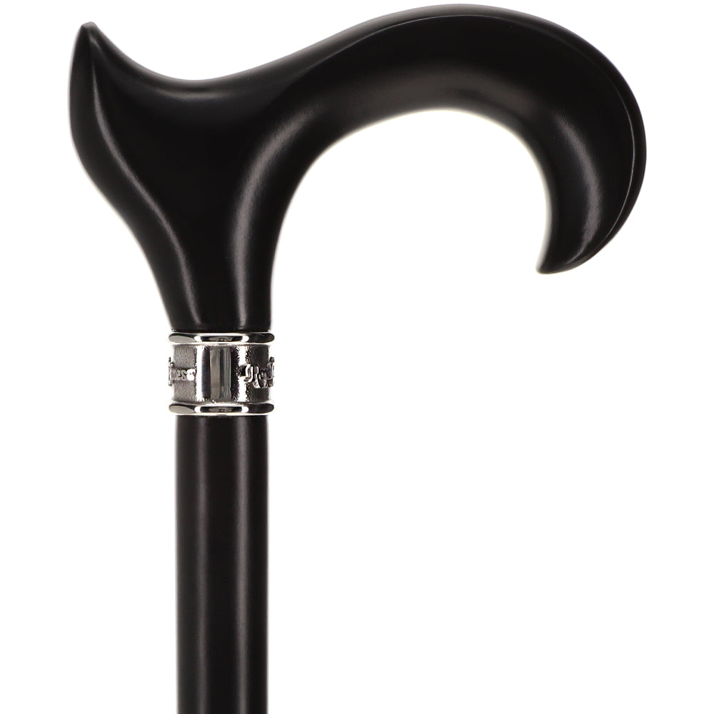 Hand-Specific Black Ergonomic Derby Cane: Silver Collar