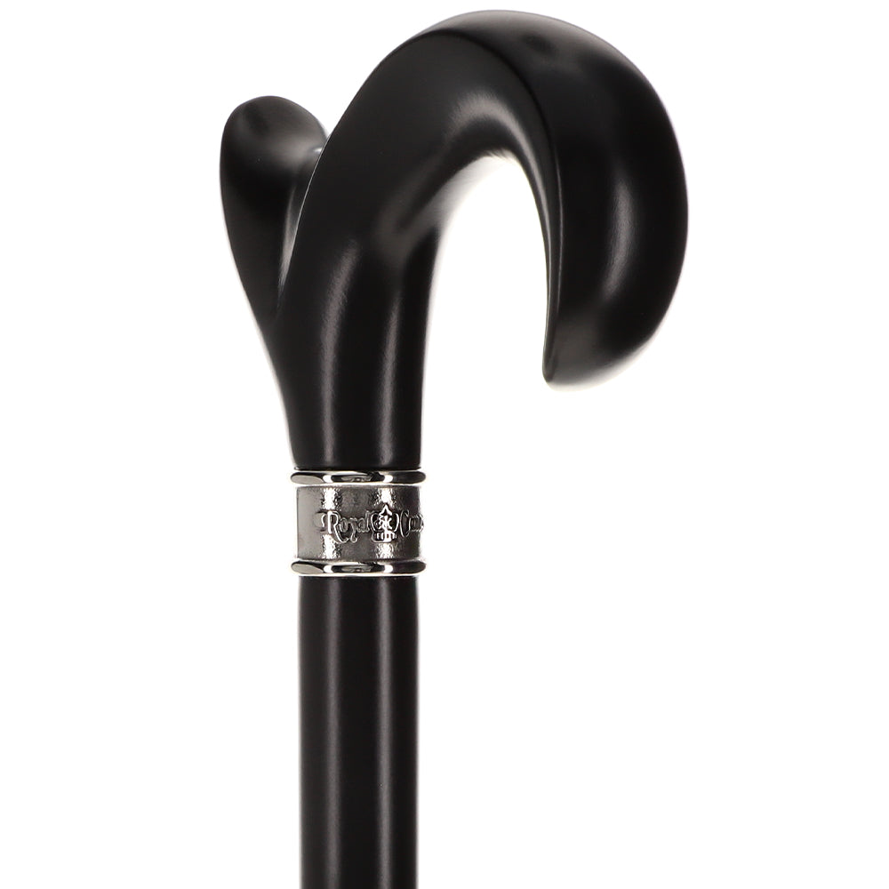 Hand-Specific Black Ergonomic Derby Cane: Silver Collar