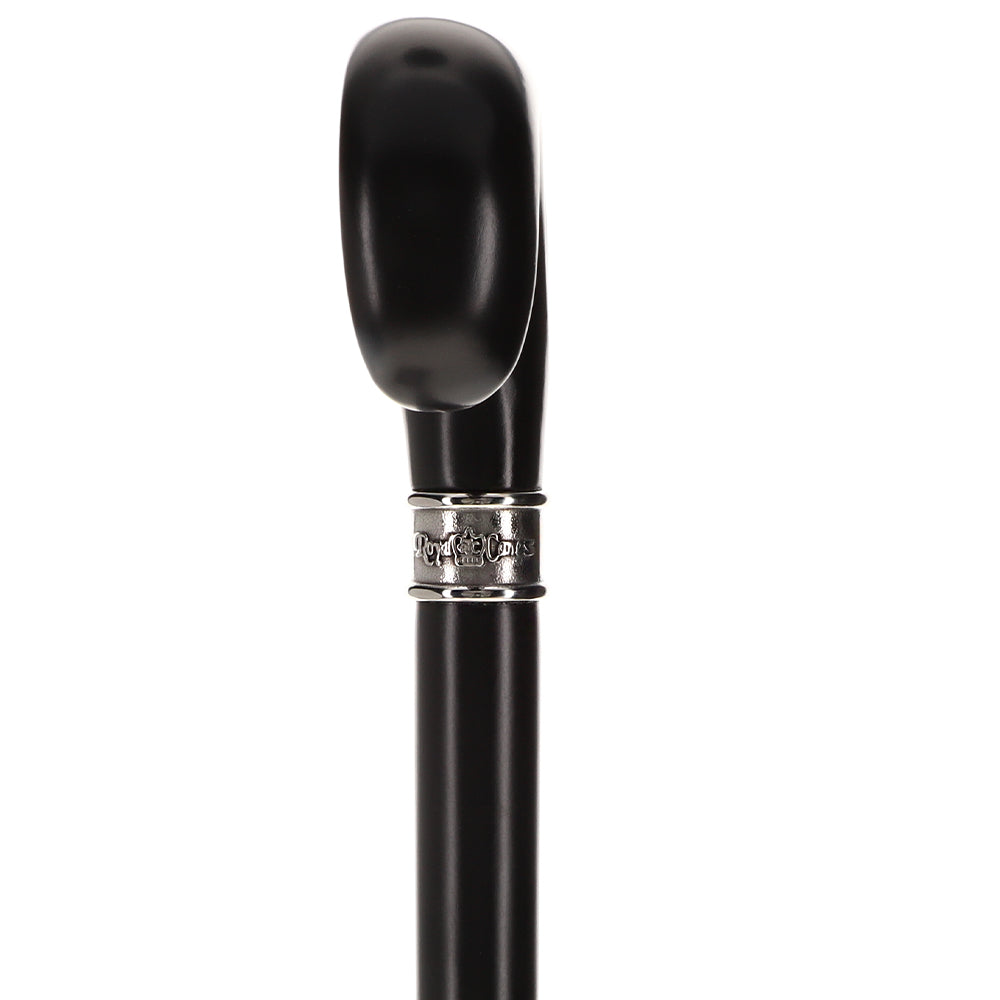 Hand-Specific Black Ergonomic Derby Cane: Silver Collar