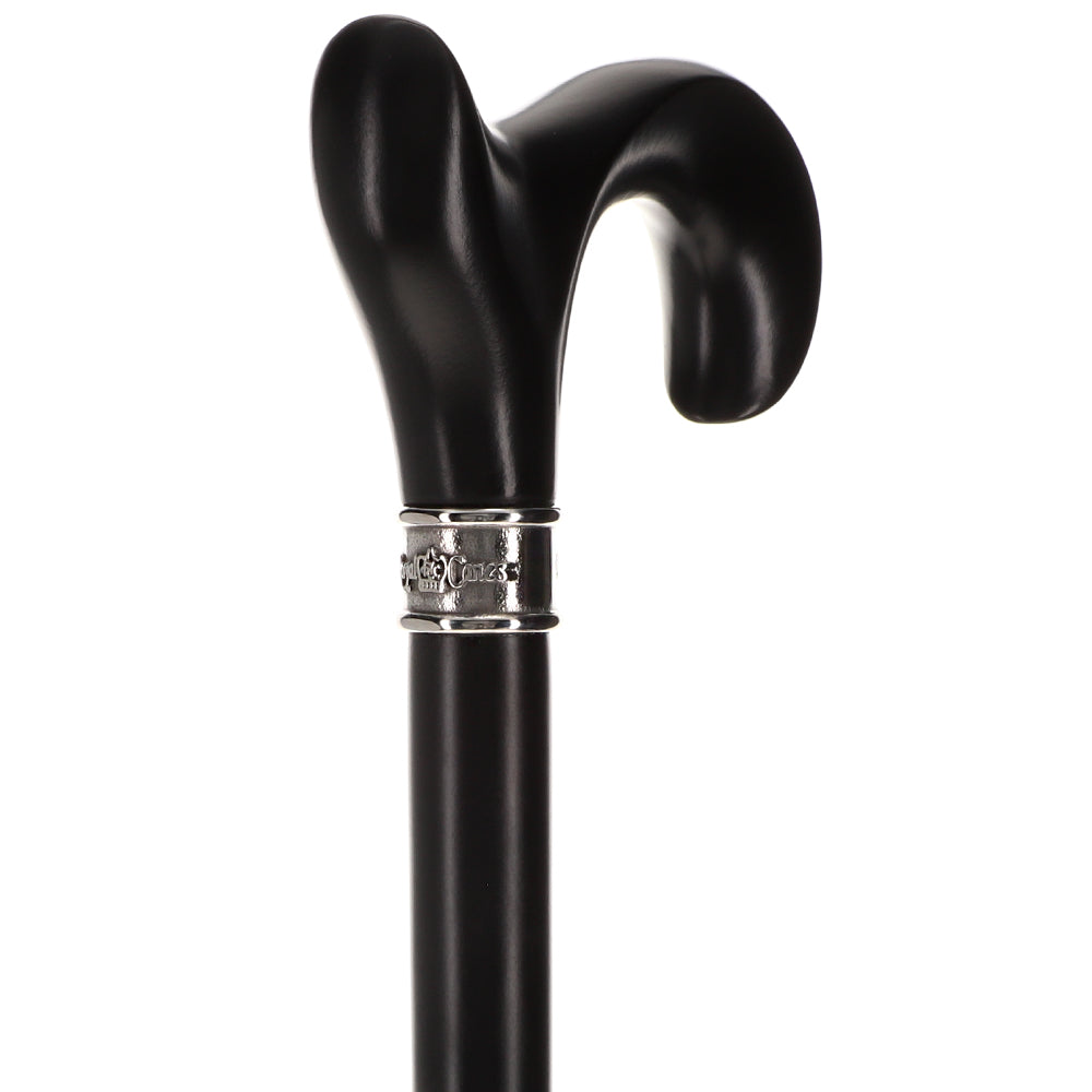Hand-Specific Black Ergonomic Derby Cane: Silver Collar