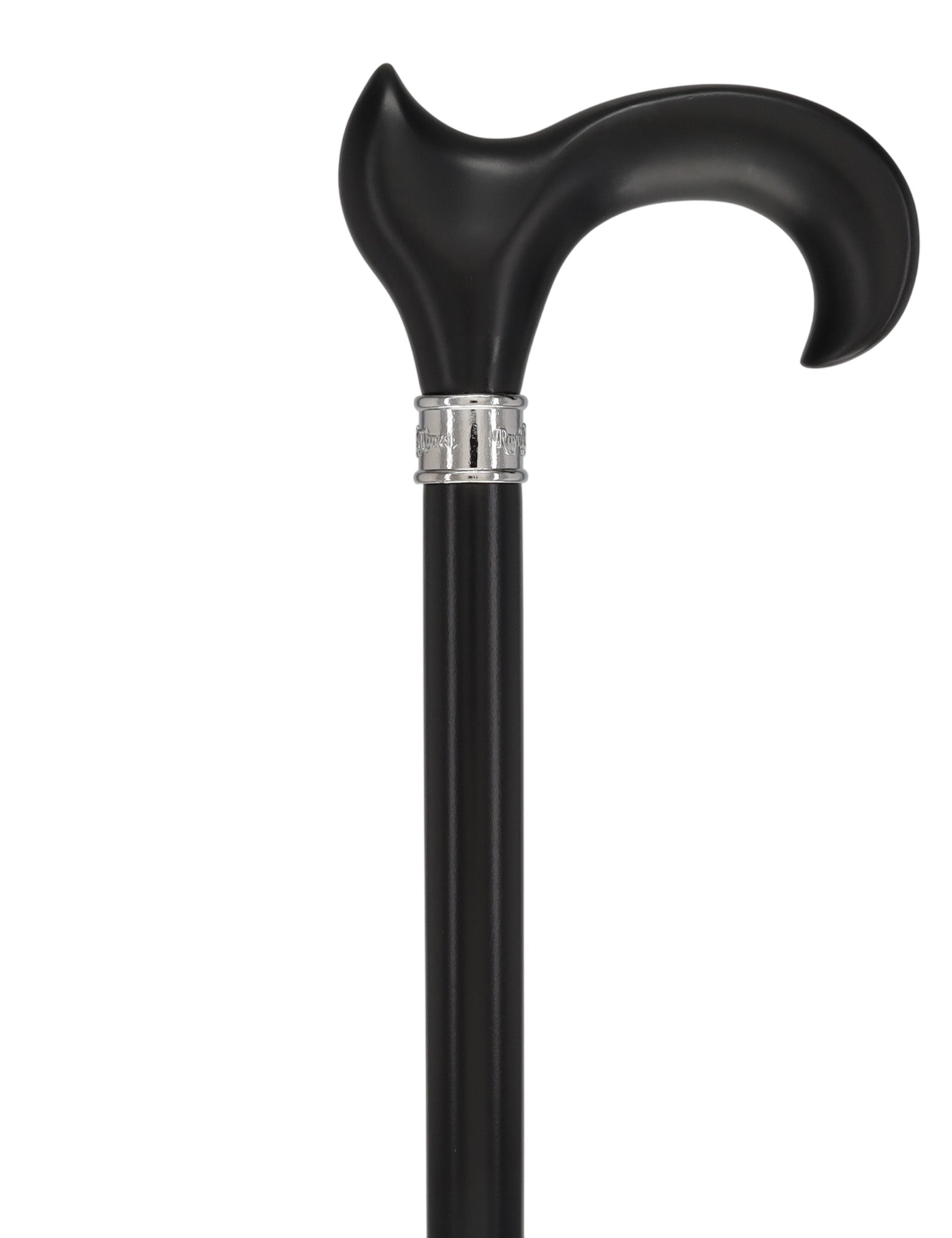 Hand-Specific Black Ergonomic Derby Cane: Silver Collar