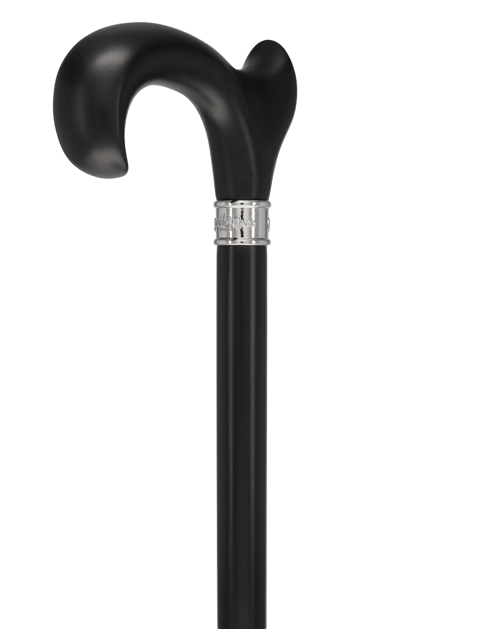 Hand-Specific Black Ergonomic Derby Cane: Silver Collar