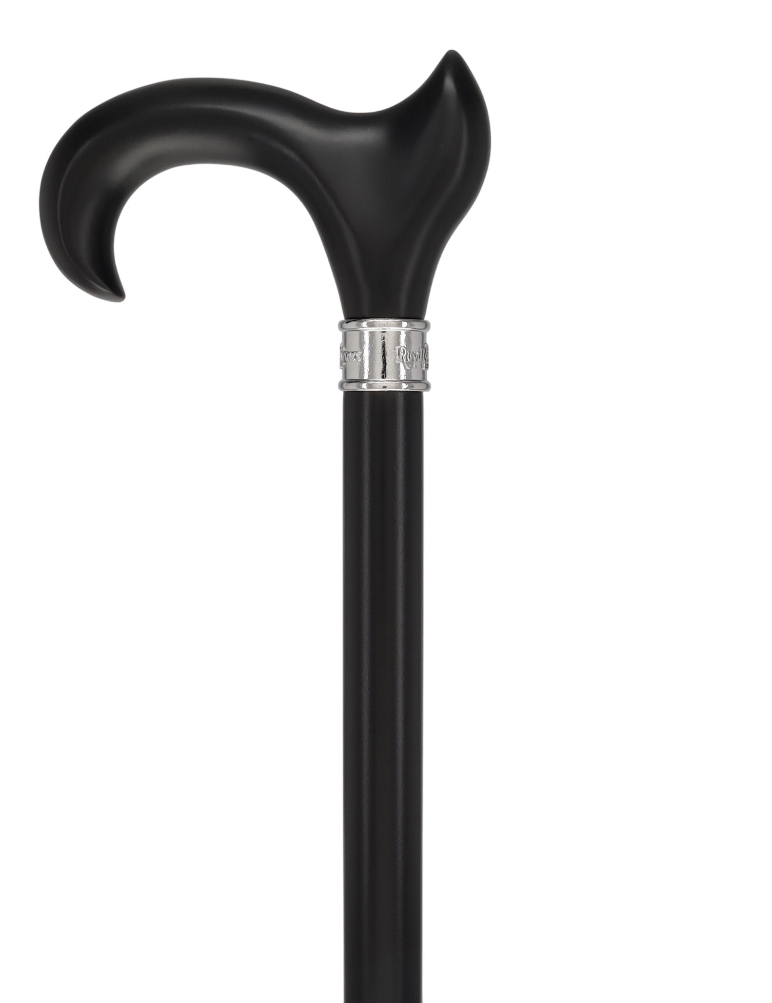Hand-Specific Black Ergonomic Derby Cane: Silver Collar