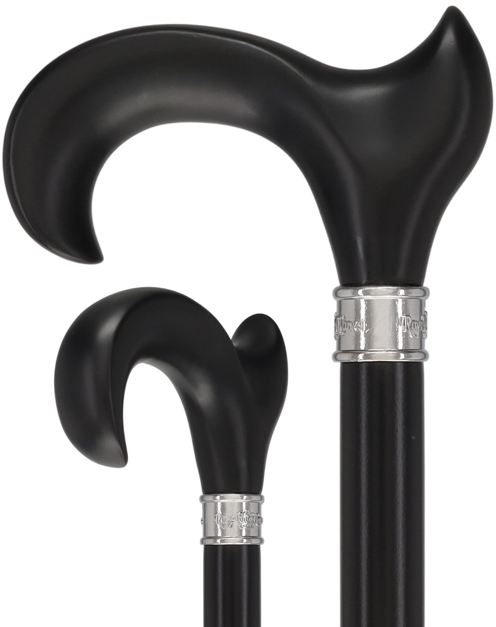 Hand-Specific Black Ergonomic Derby Cane: Silver Collar