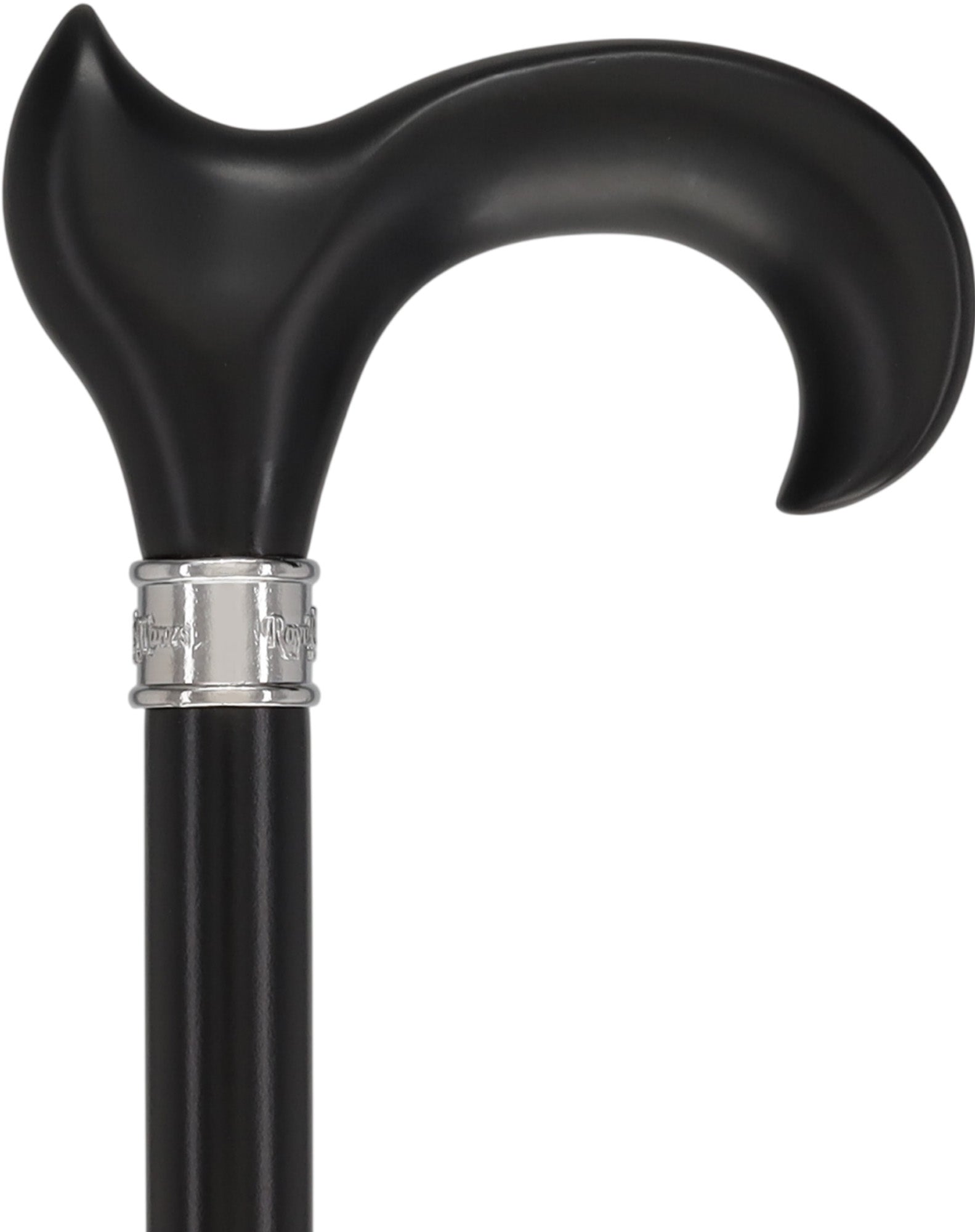 Hand-Specific Black Ergonomic Derby Cane: Silver Collar