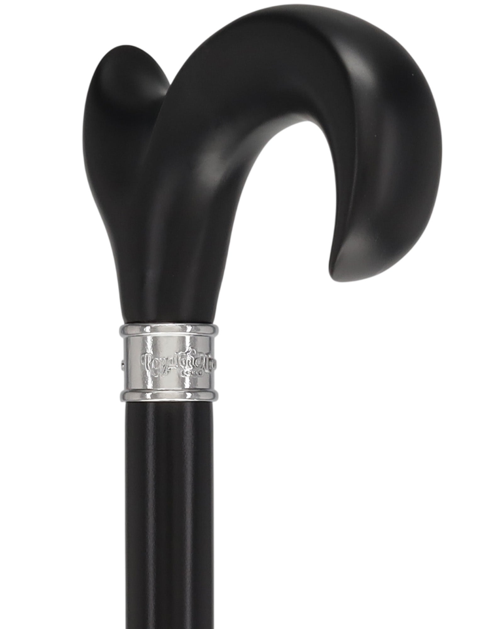 Hand-Specific Black Ergonomic Derby Cane: Silver Collar