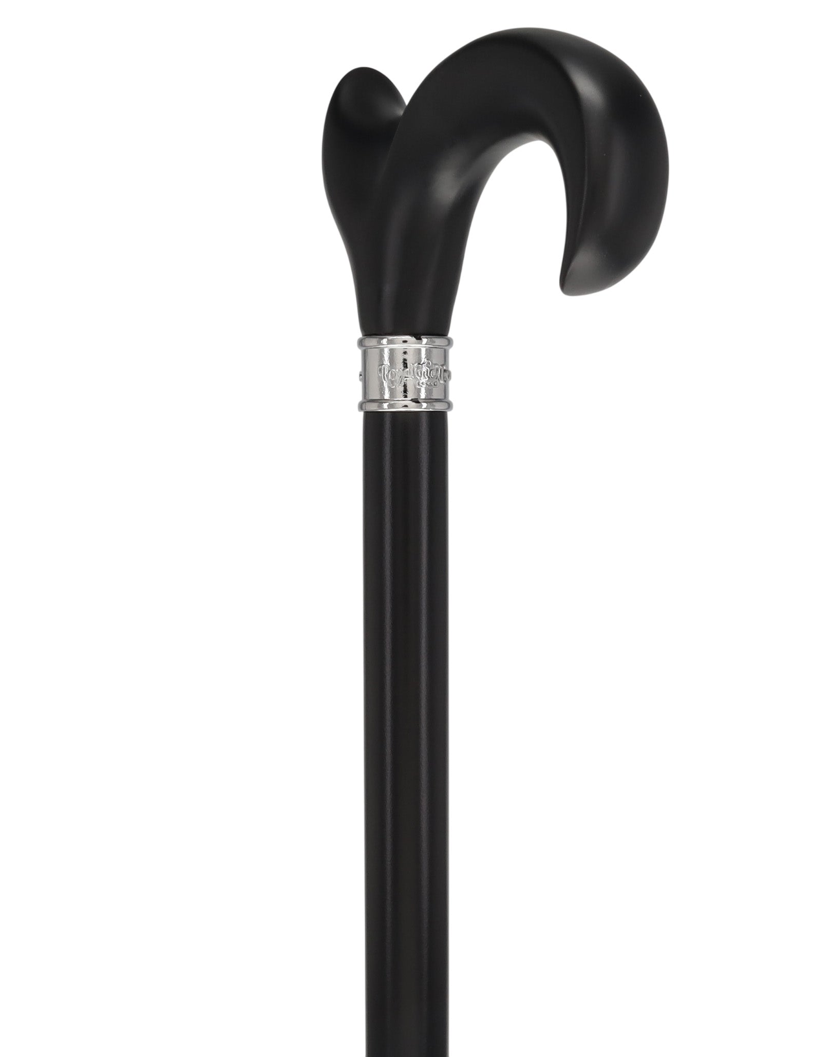 Hand-Specific Black Ergonomic Derby Cane: Silver Collar