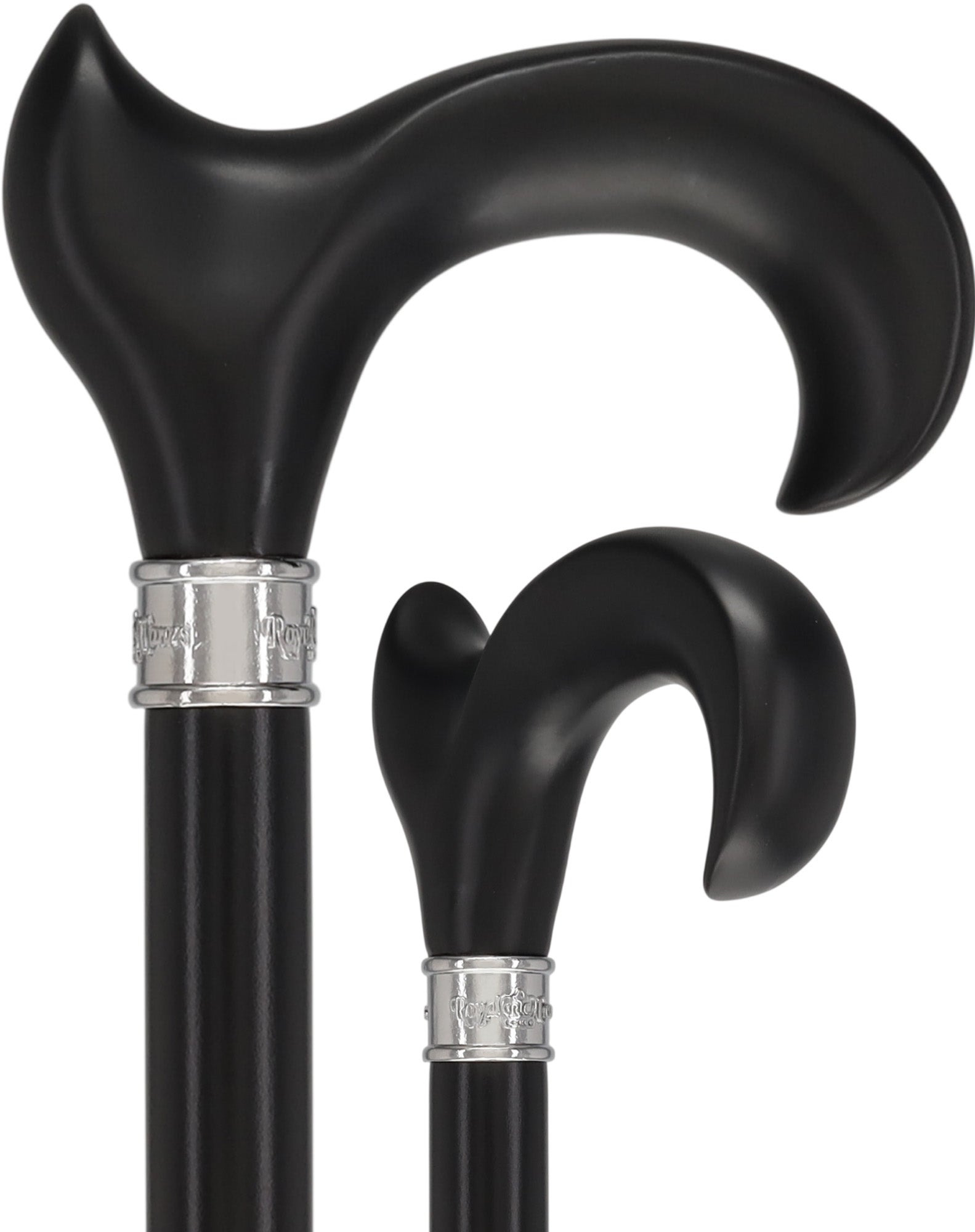 Hand-Specific Black Ergonomic Derby Cane: Silver Collar