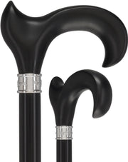 Hand-Specific Black Ergonomic Derby Cane: Silver Collar