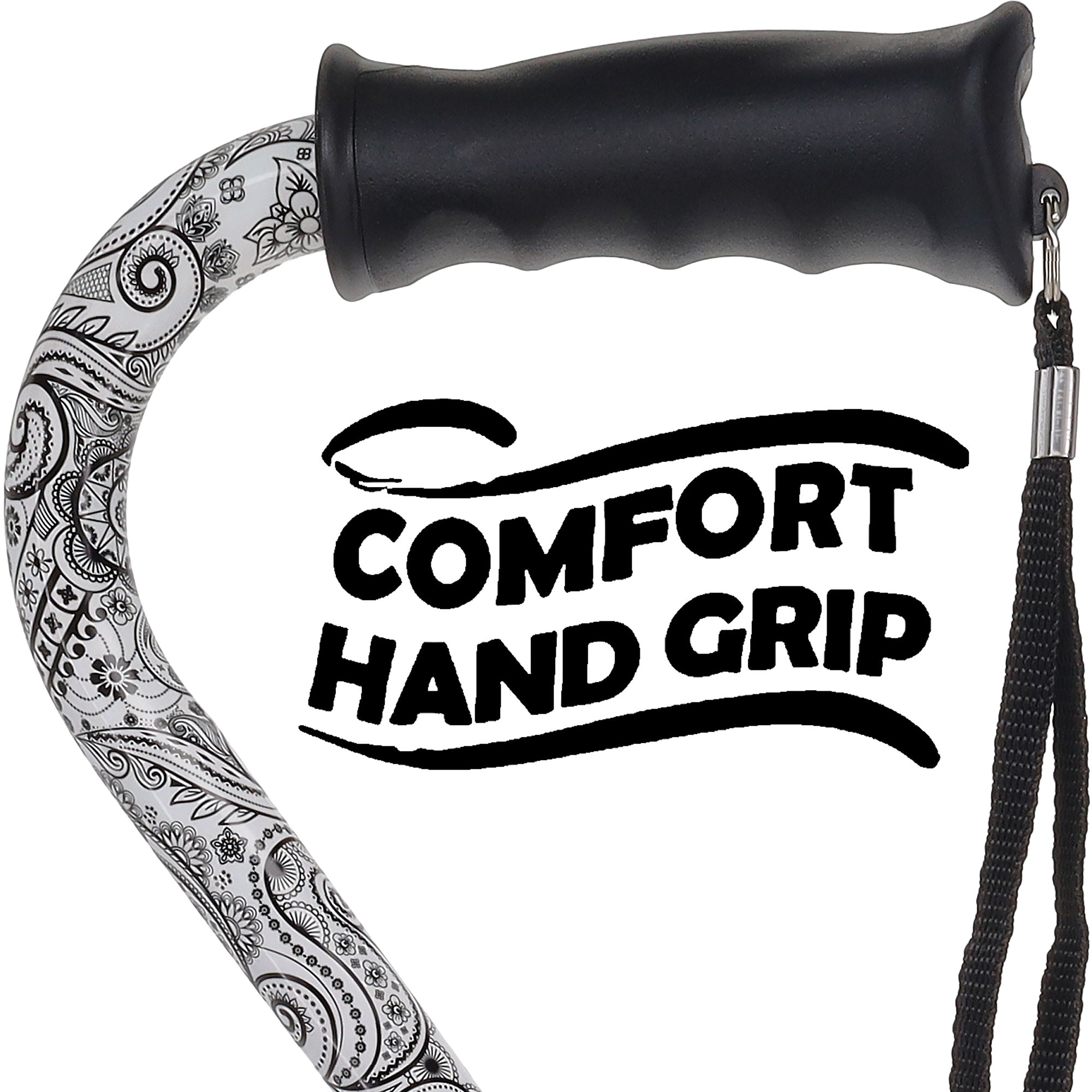 Black & White Offset Cane - Comfort Grip, Adjustable w/ SafeTbase