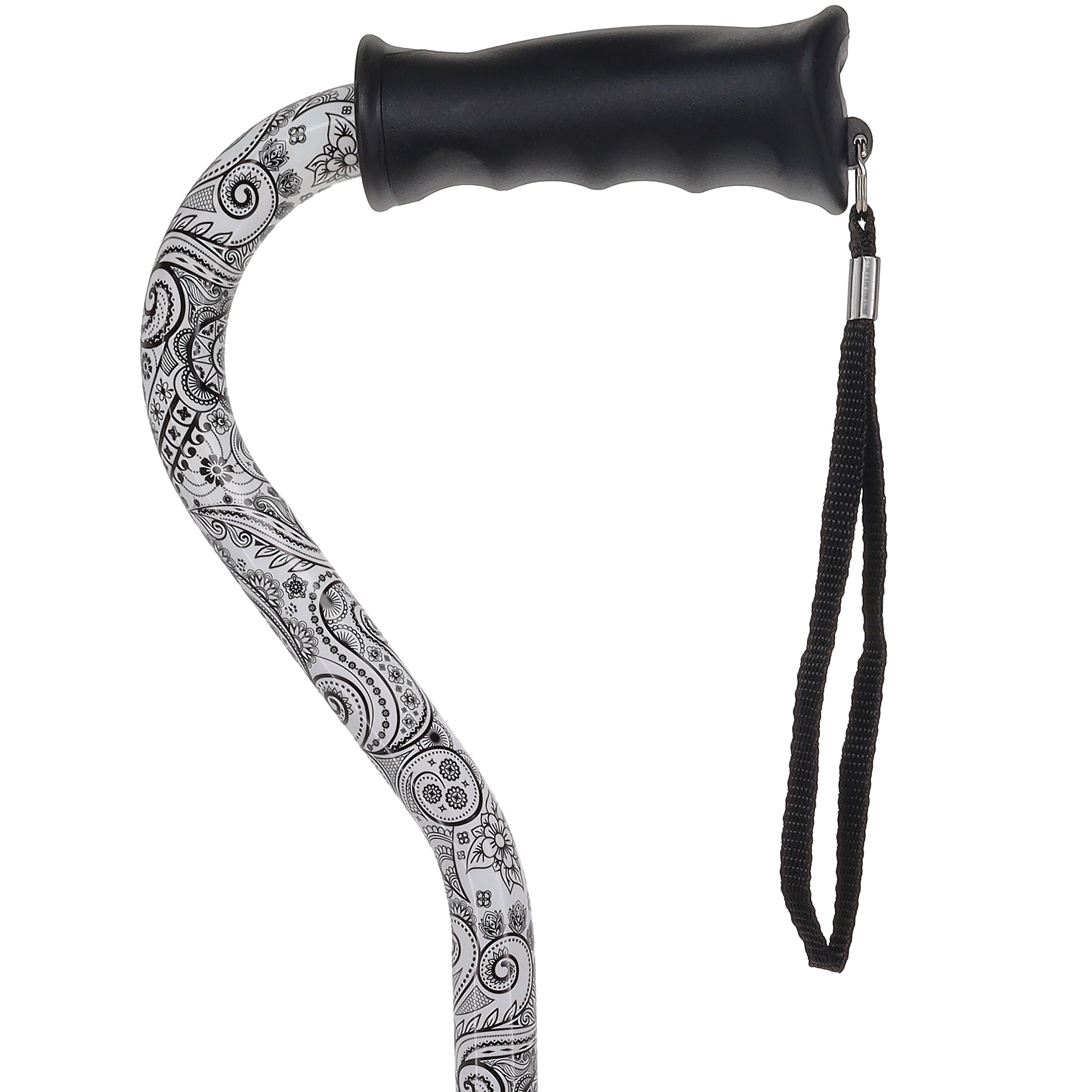 Black & White Offset Cane - Comfort Grip, Adjustable w/ SafeTbase