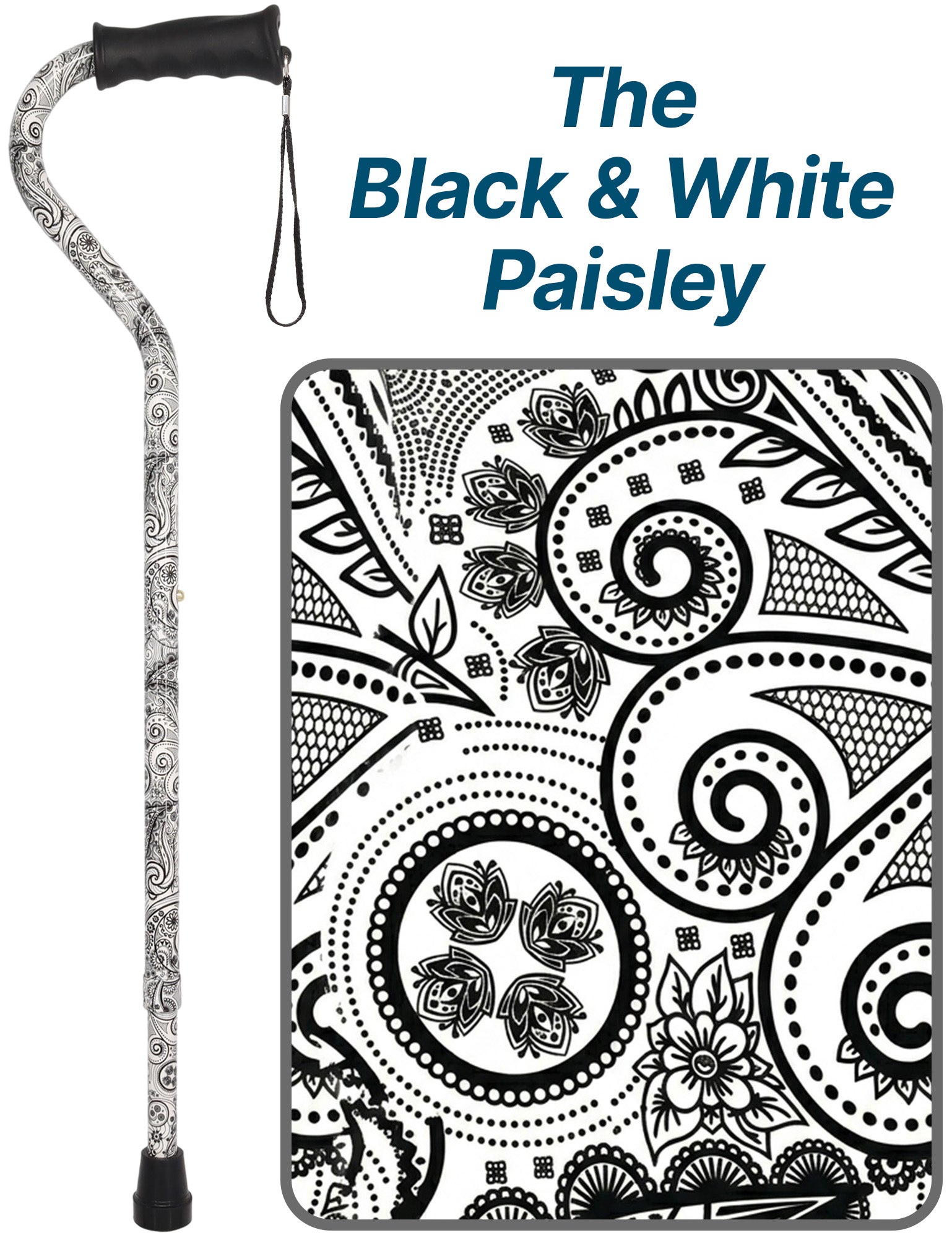 Black & White: Comfort Grip Adjustable Offset Walking Cane