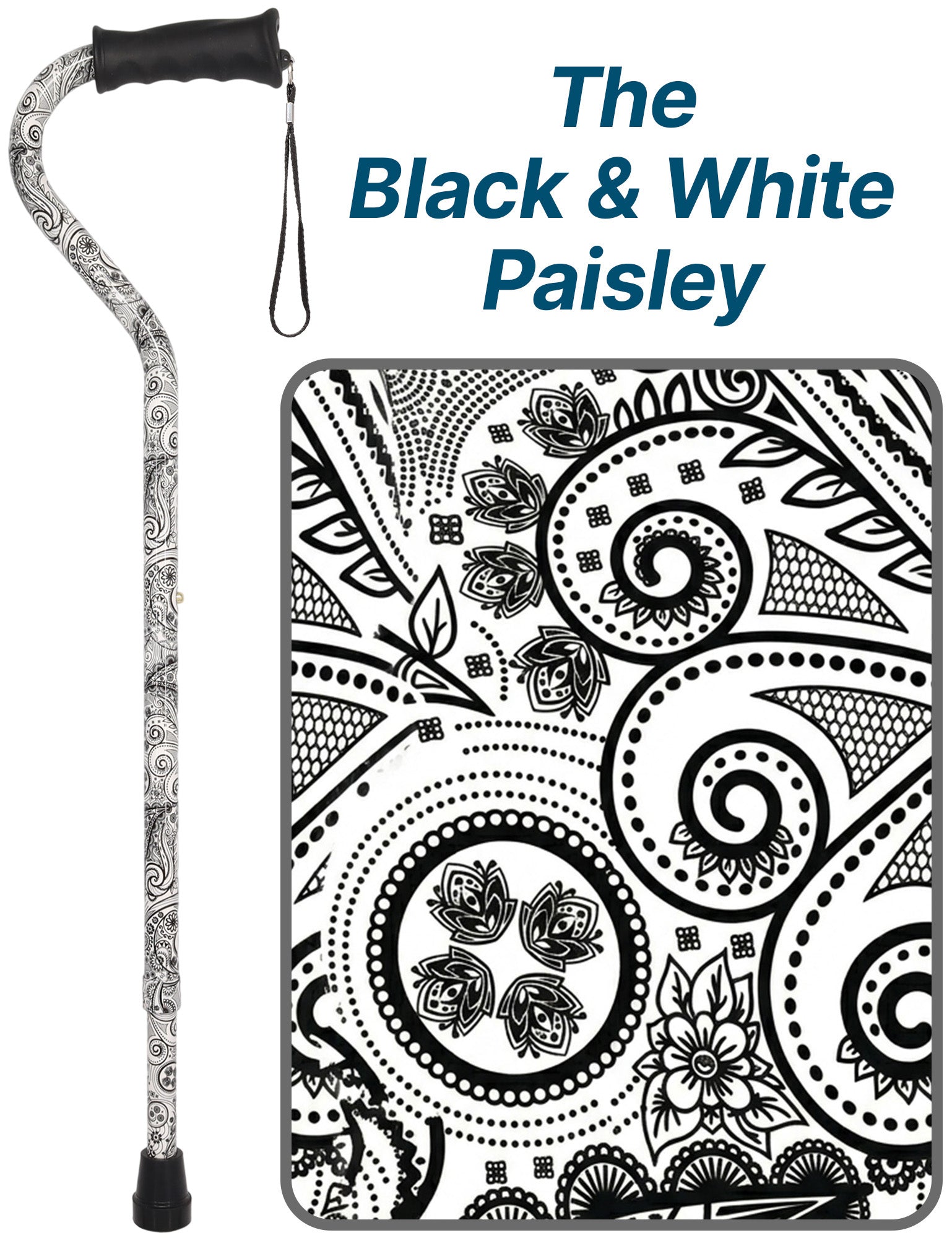 Black & White: Comfort Grip Adjustable Offset Walking Cane