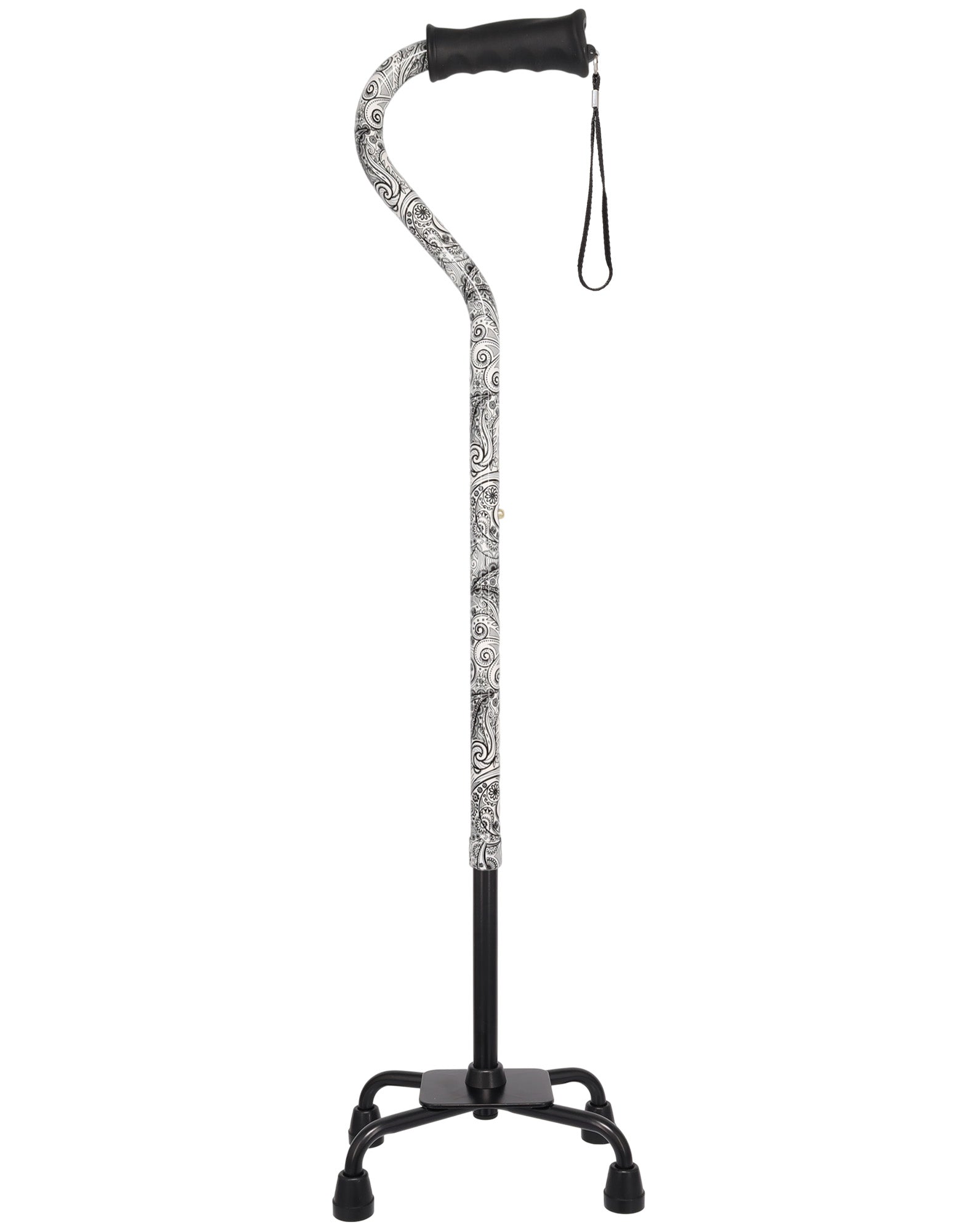 Black and White Convertible Quad Base Walking Cane with Comfort Grip - Adjustable Shaft