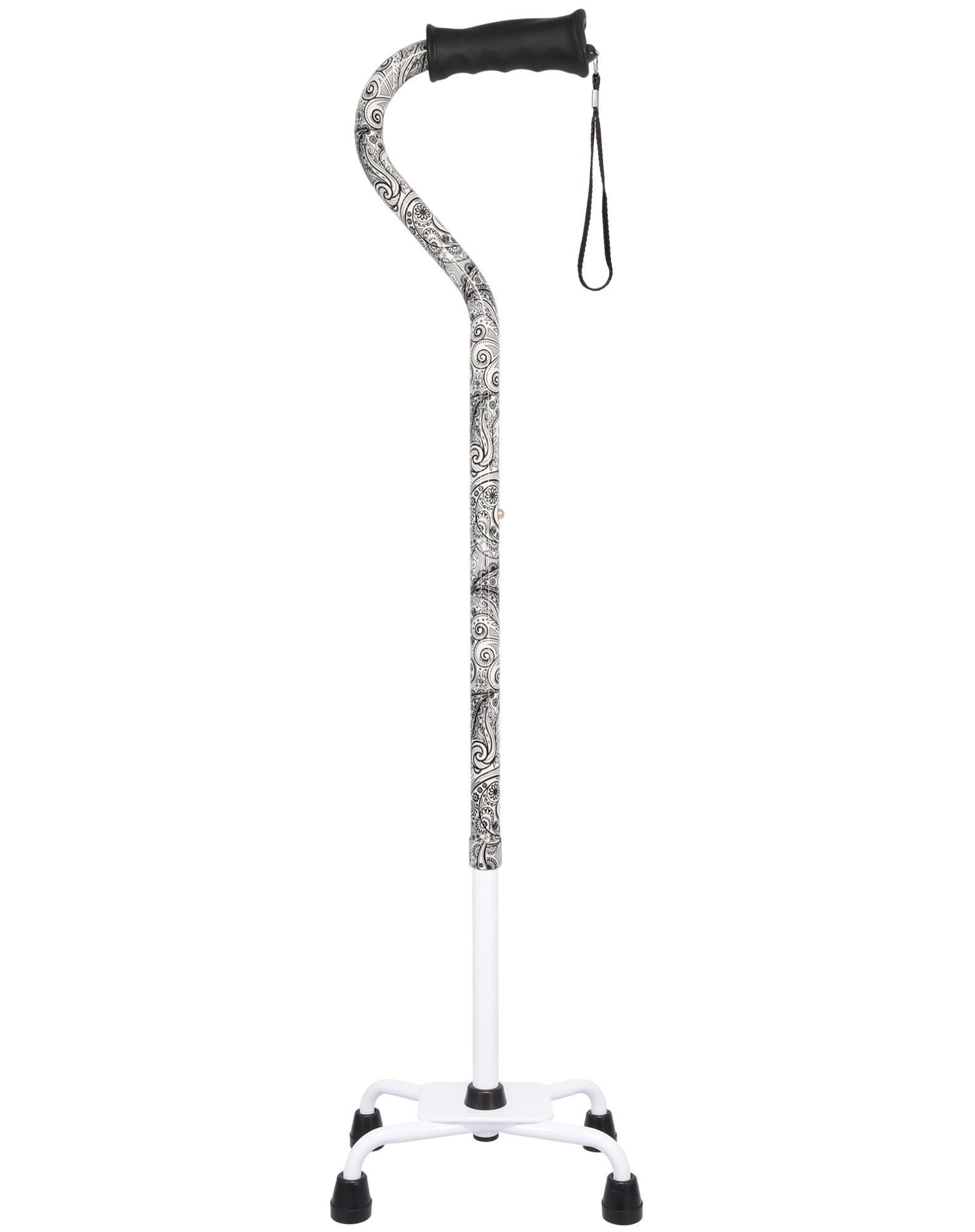 Black and White Convertible Quad Base Walking Cane with Comfort Grip - Adjustable Shaft