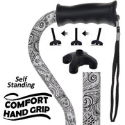 Black & White Offset Cane - Comfort Grip, Adjustable w/ SafeTbase