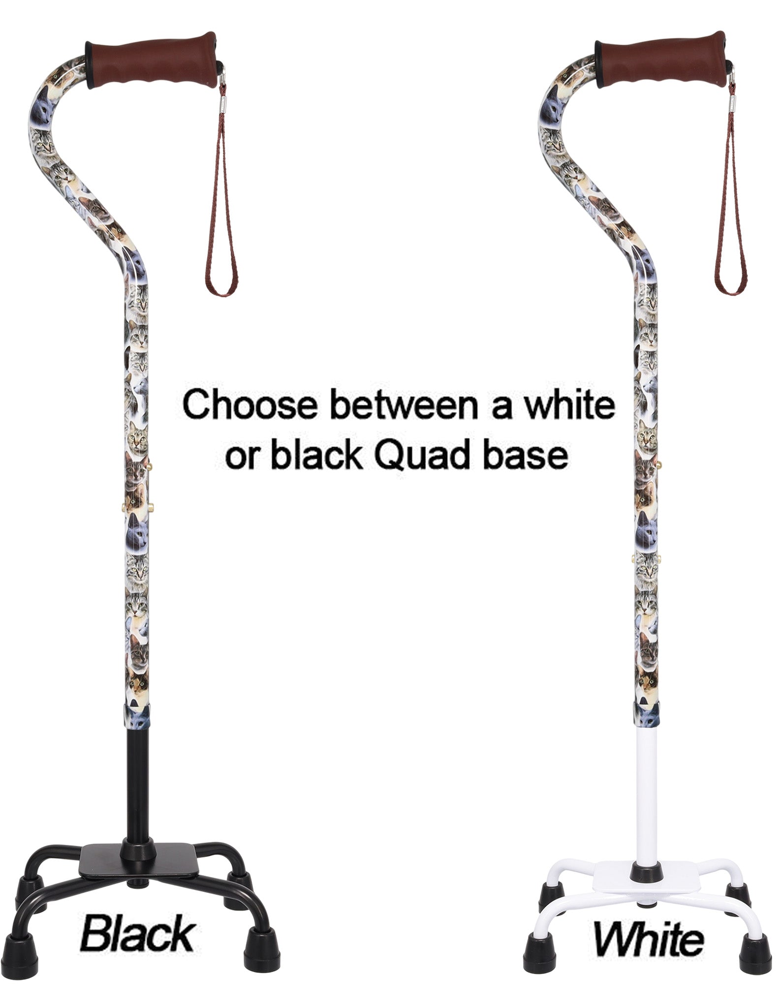 Cat Lovers: Supportive Designer Quad Base Cane - Comfort Grip