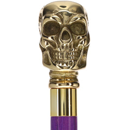 Brass Skull Handle Walking Cane w/ Custom Color Stained Ash Shaft & Collar