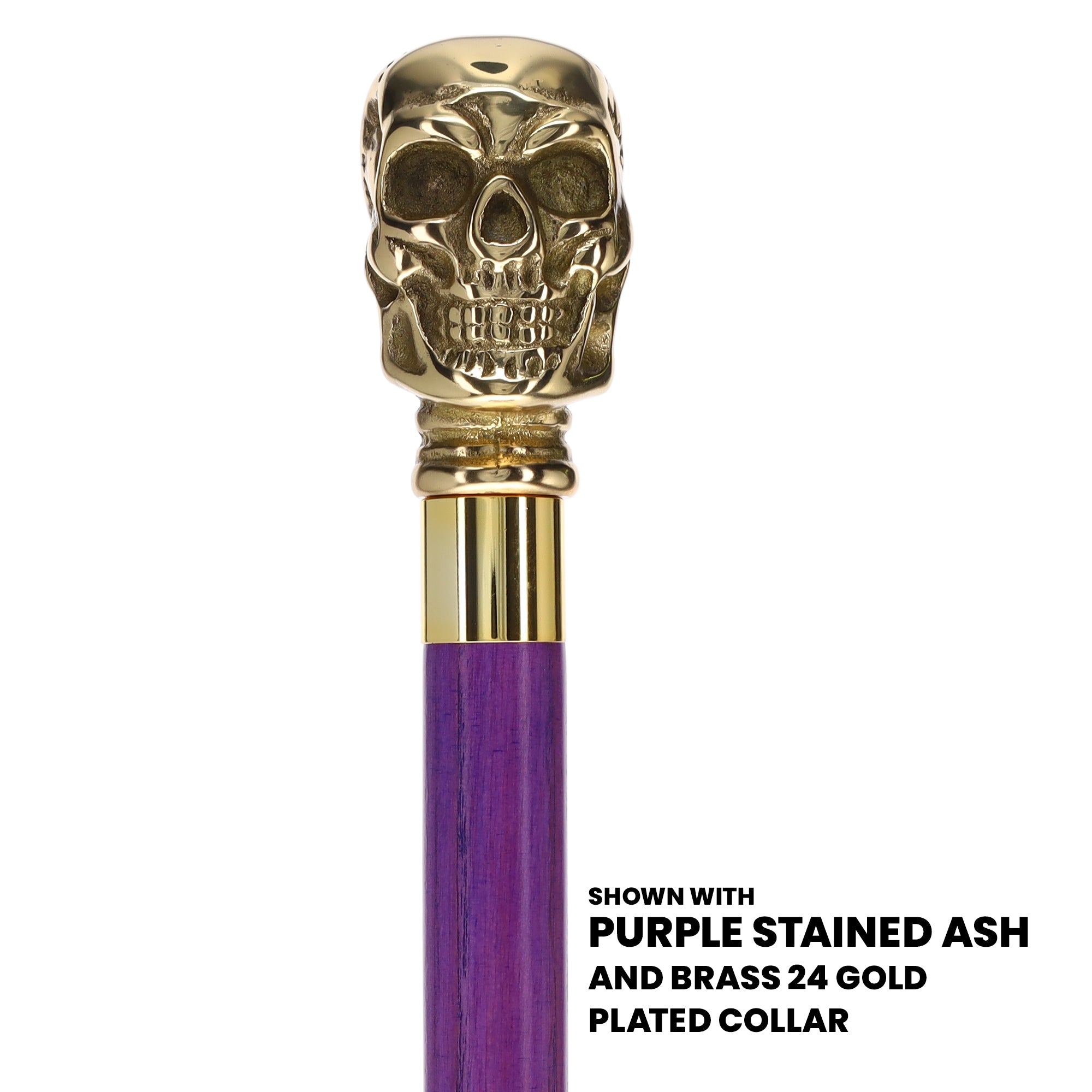 Premium Brass Skull Handle Cane: Stained Custom Color Shaft