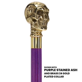Premium Brass Skull Handle Cane: Stained Custom Color Shaft